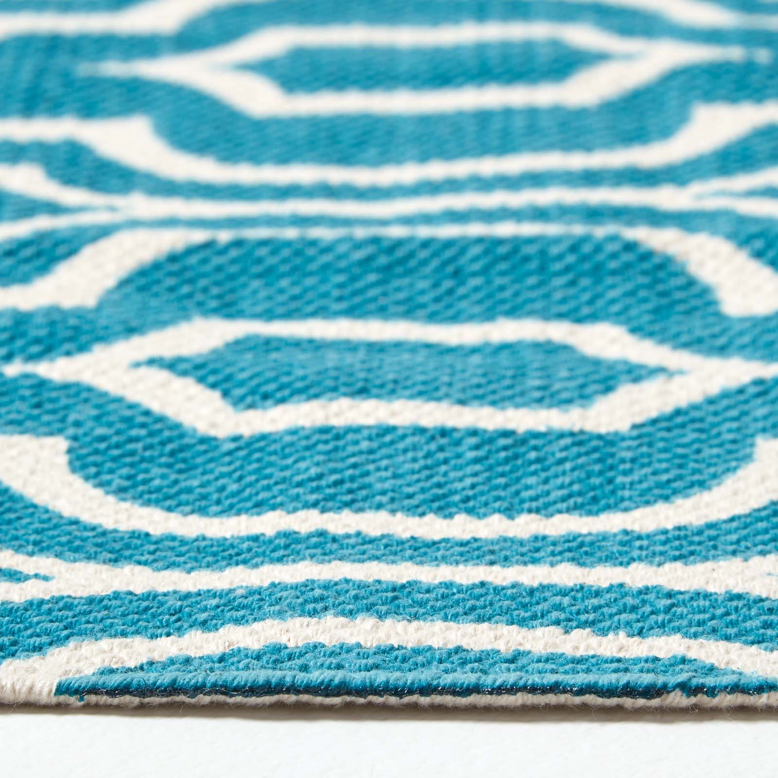 Riga 100% Cotton Printed Patterned Rug Hall Runner, 66 X 200 Cm | 150cm x 95cm | Teal