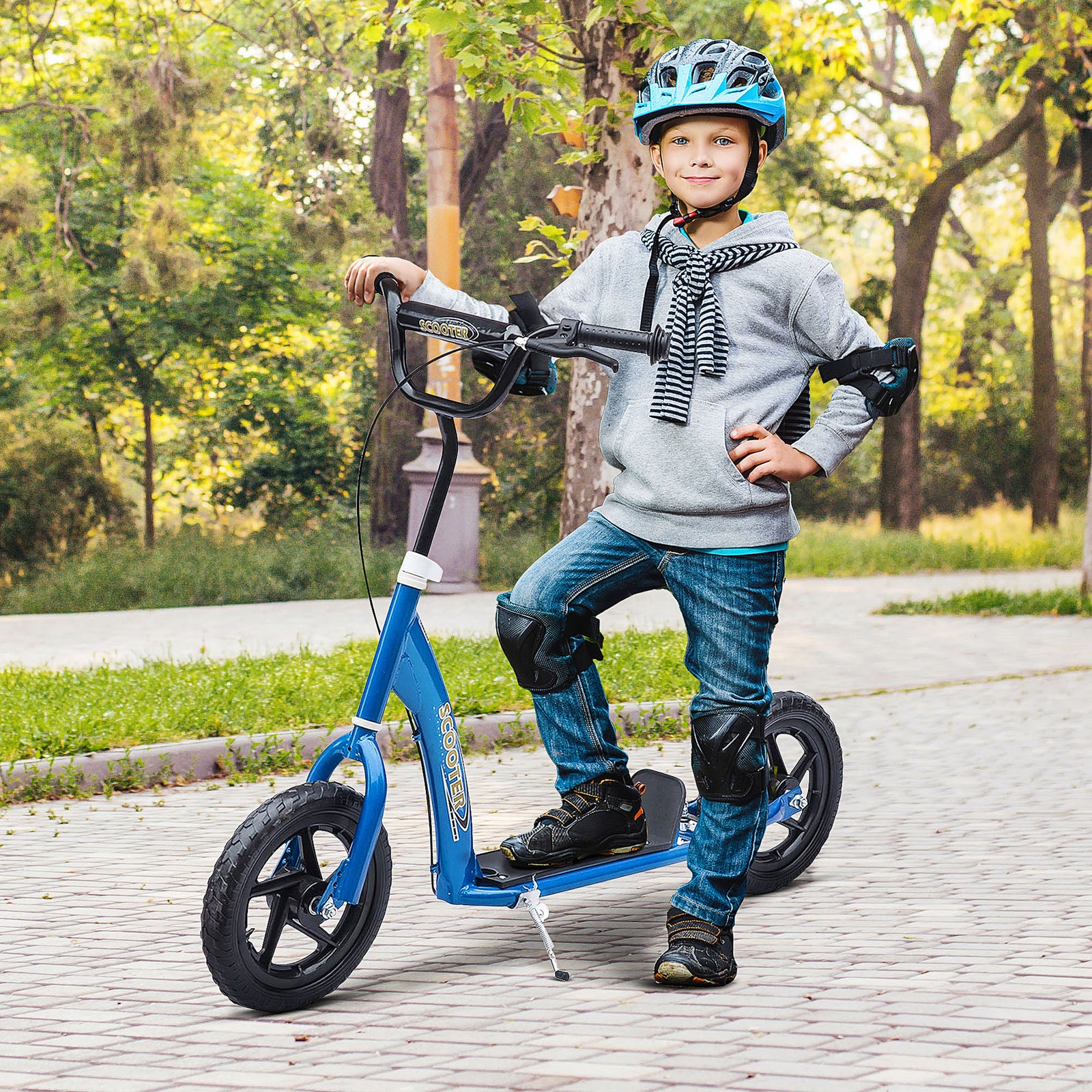 Push Scooter Teen Kids Stunt Bike Ride On With 12" Eva Tyres | Blue