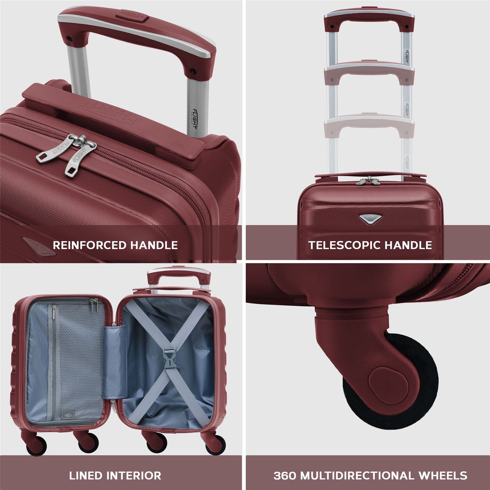 40x20x25cm Cabin Carry-on Suitcase - Lightweight, Durable, 4-wheel Luggage - 100+ Airlines Approved | Cabin | Burgundy