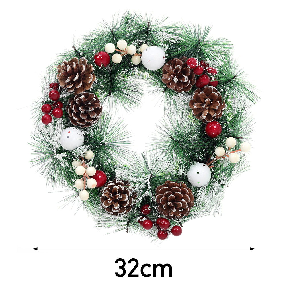 32cm Snow Flocked Christmas Artificial Wreath With Classical Xmas Ornaments