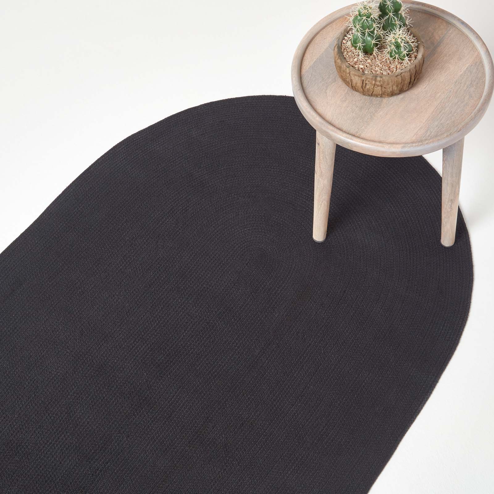 Handmade Woven Braided Oval Rug | 150cm x 95cm | Black