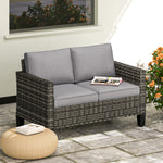 Rattan Sofa W/ Cushions, 2 Seater Garden Furniture | Dark Gray
