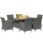 Outsunny 7 Pcs Outdoor Rattan Garden Furniture With Fire Pit Table
