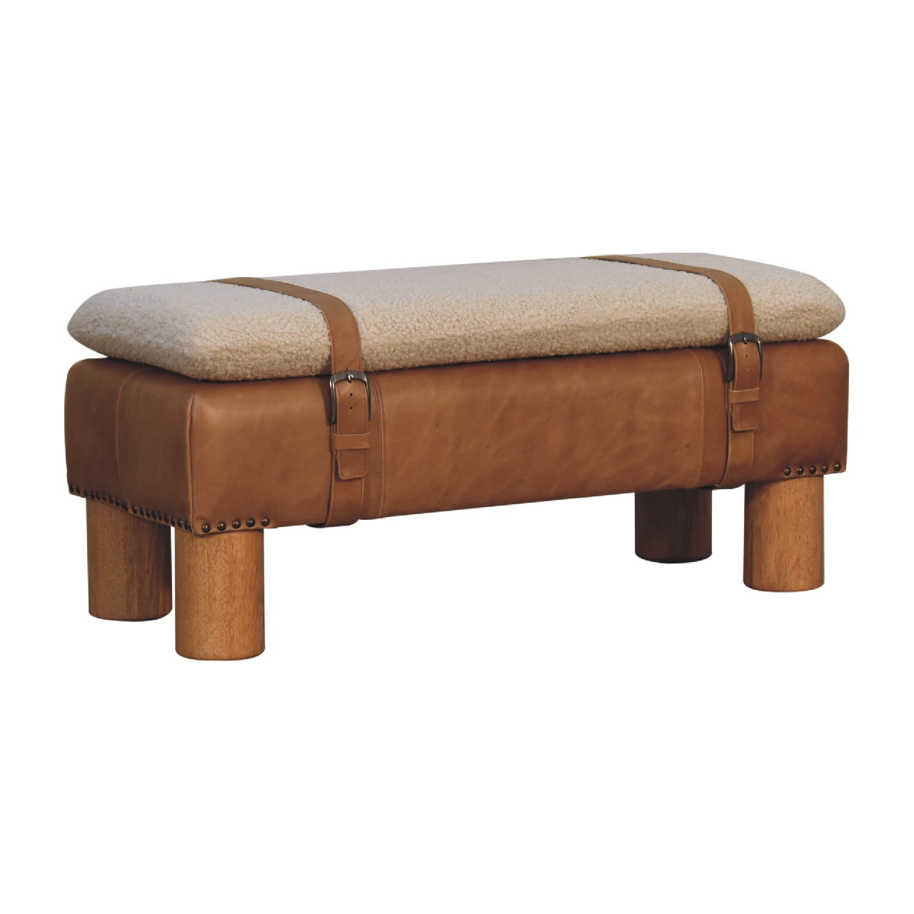 Solid Wood Strapped Cyclinder Bench