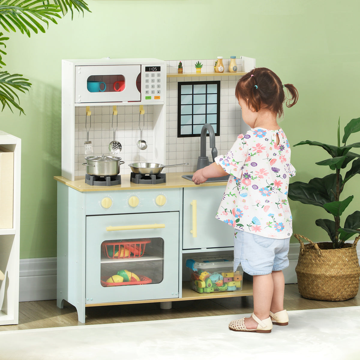 AIYAPLAY Play Kitchen, Kids Kitchen Playset With Light & Sound Stove