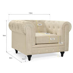 Chesterfield Scroll Arm Velvet Sofa 1 Seater | Beige