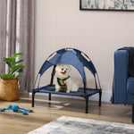 Pawhut 61cm Elevated Dog Bed Cooling Raised Pet Cot Uv Protection Canopy | Blue