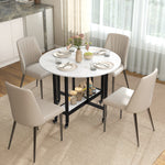 Folding Dining Table, Drop Leaf Table With Open Shelf, White Marble | L | White