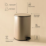 Bathroom Bin 5l, Pedal, Soft-close, Bucket, Essentials Collection | Tangerine