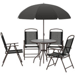 6pc Garden Dining Set Furniture Folding Chairs Table Parasol | Black
