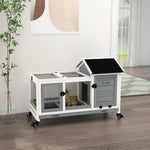 Wooden Rabbit Hutch, Small Animal  House W/ Wheels, Removable Tray | Gray