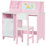 2 Pcs Childrens Table And Chair Set W/ Whiteboard Storage | Pink