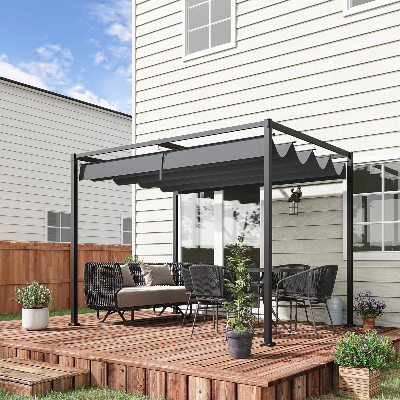 Metal Pergola Gazebo Patio Sun Shelter Retractable Canopy | Medium