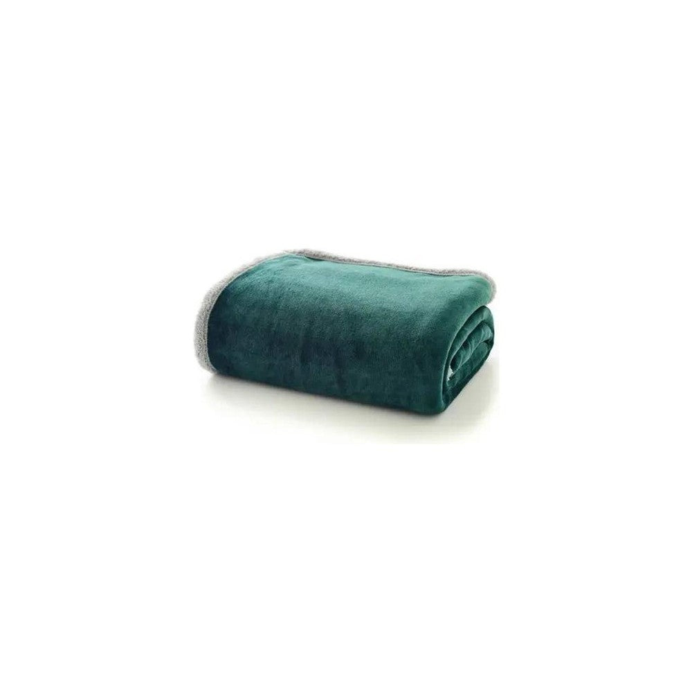 Flannel & Sherpa Throw | 130cm x 170cm | Bottle Green