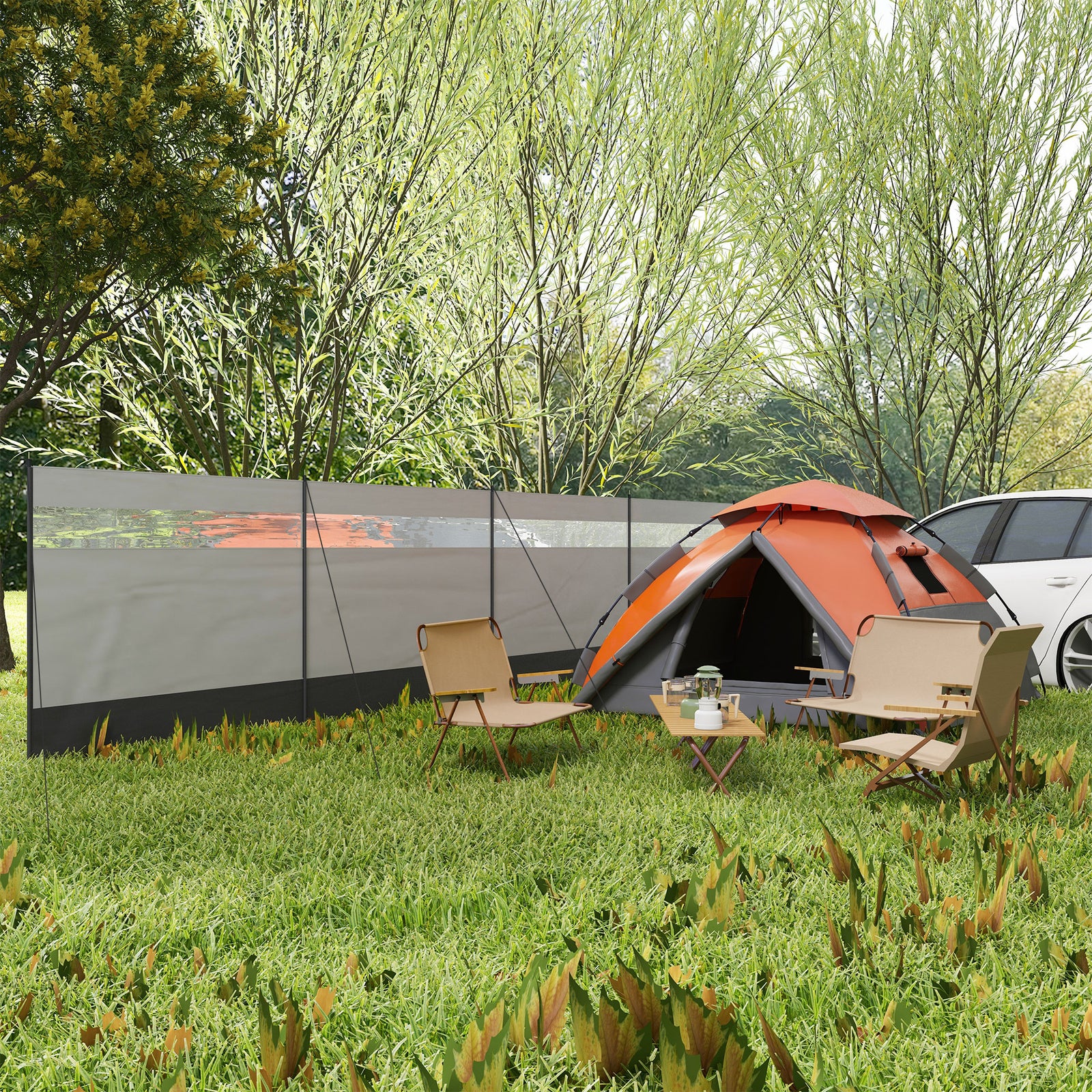 5 Pole Camping Windbreaks With Clear Windows And Carry Bag | Gray