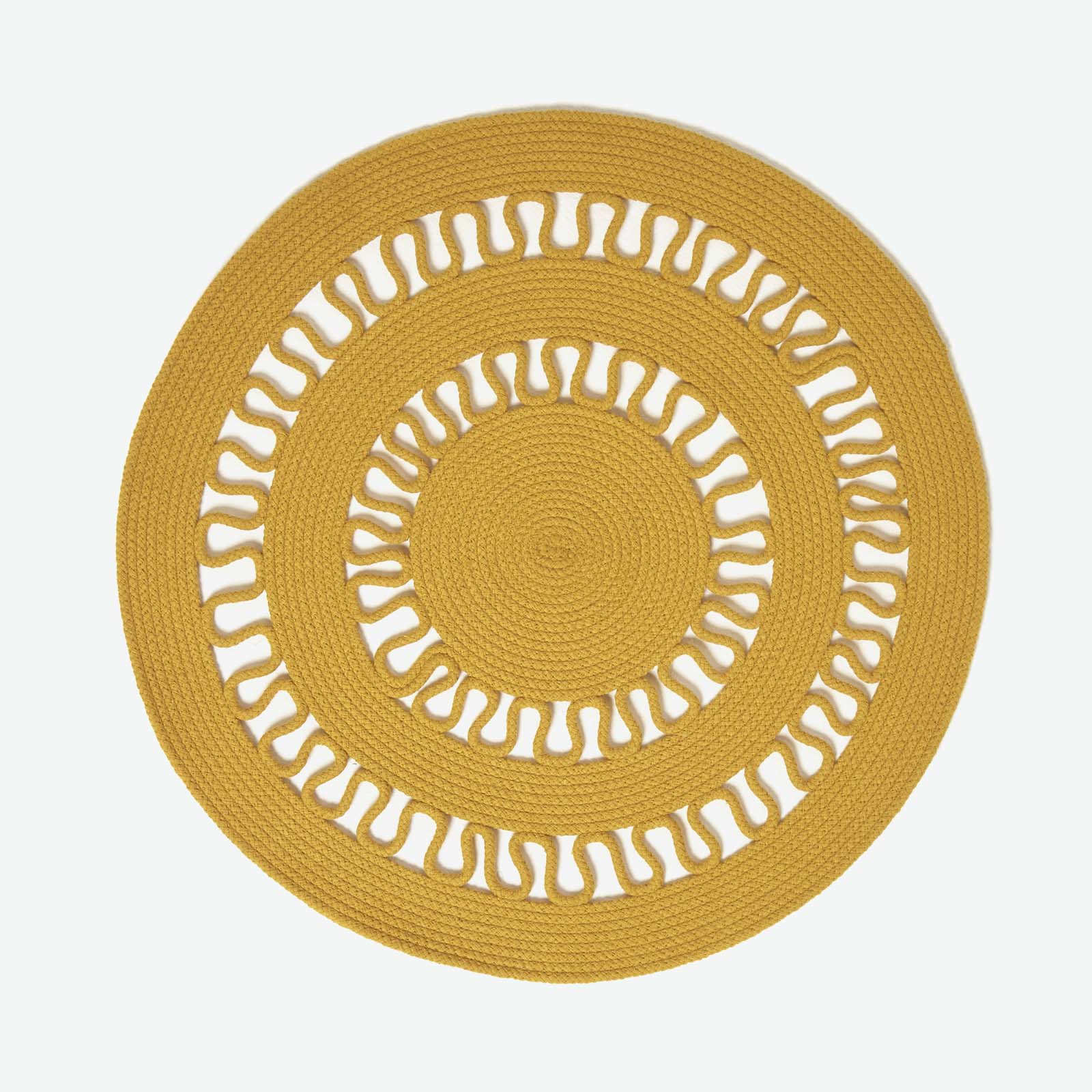 Crochet Braided Round Rug | 90cm | Mustard