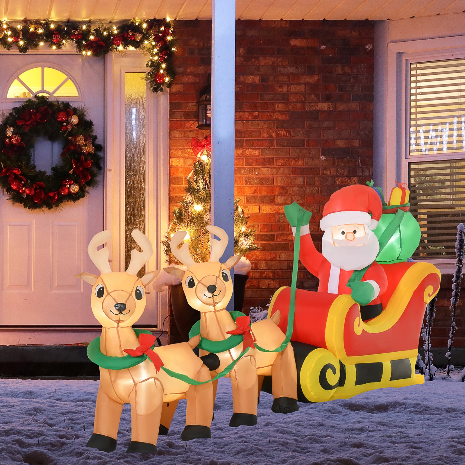 8ft Christmas Inflatable Santa Claus On Sleigh Led