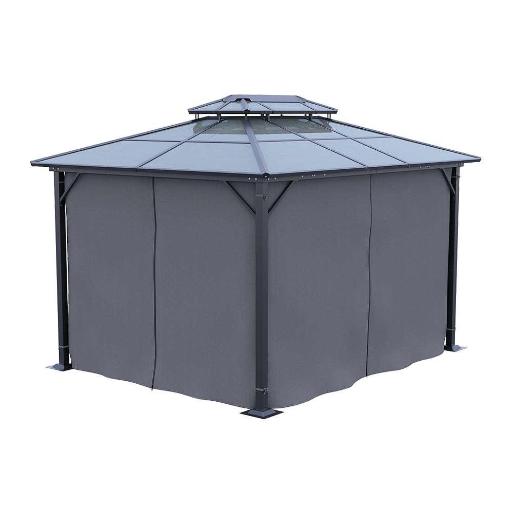 3 x 3.6m Hardtop Patio Gazebo with Curtains, Double-Tier Roof, Steel & Aluminium Frame, Outdoor Garden Sun Shelter Canopy, 2.7m High