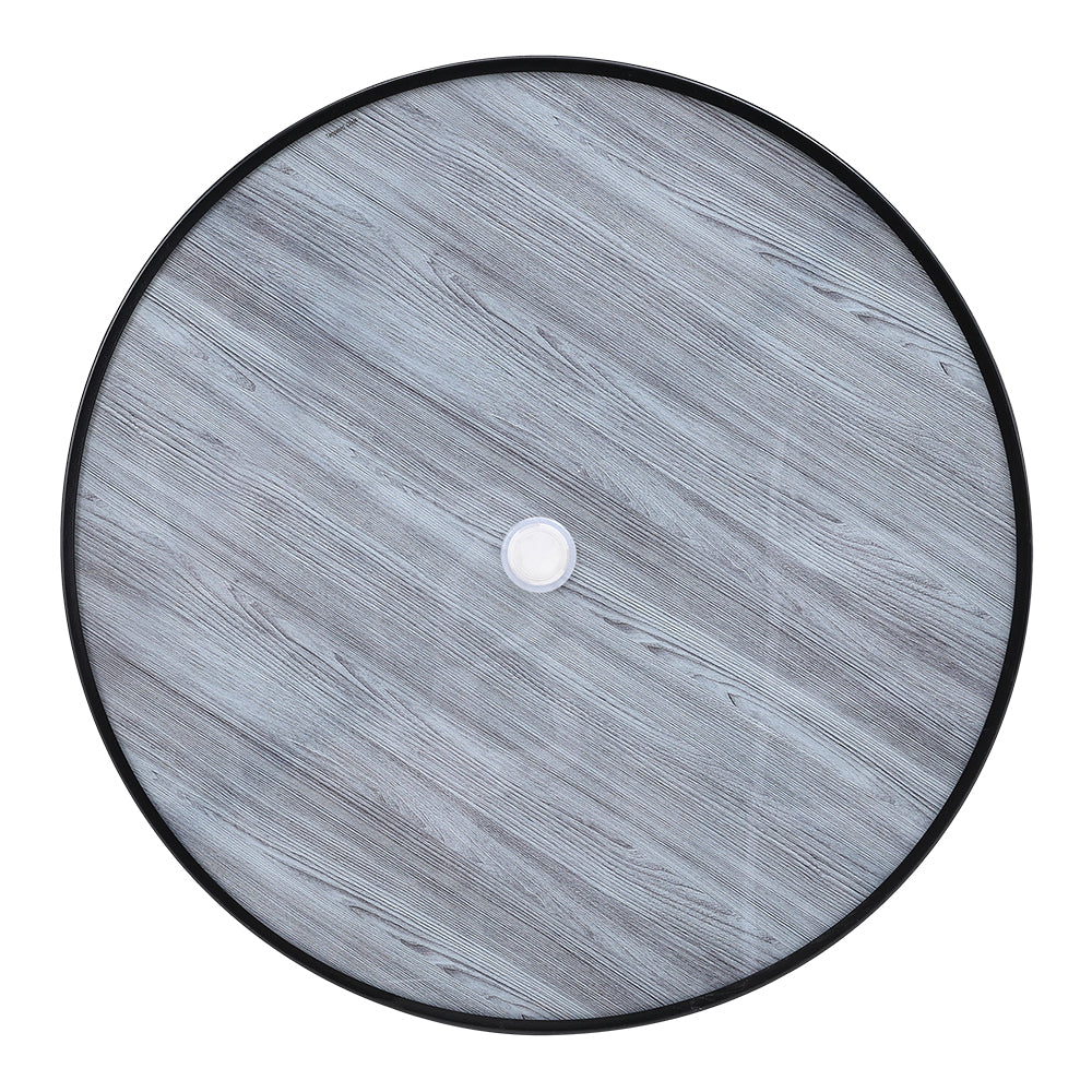 Round Garden Tempered Glass Wood Grain Coffee Table - 80cm Dia X 72cm