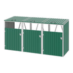 3 Bin Storage Shed – Heavy-duty Galvanized Steel Outdoor Bin Store With Lift-up Lids & Lockable Doors | Green