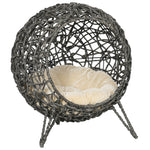 Wicker Cat House, Ball-shaped Rattan Raised Cat Bed | Gray