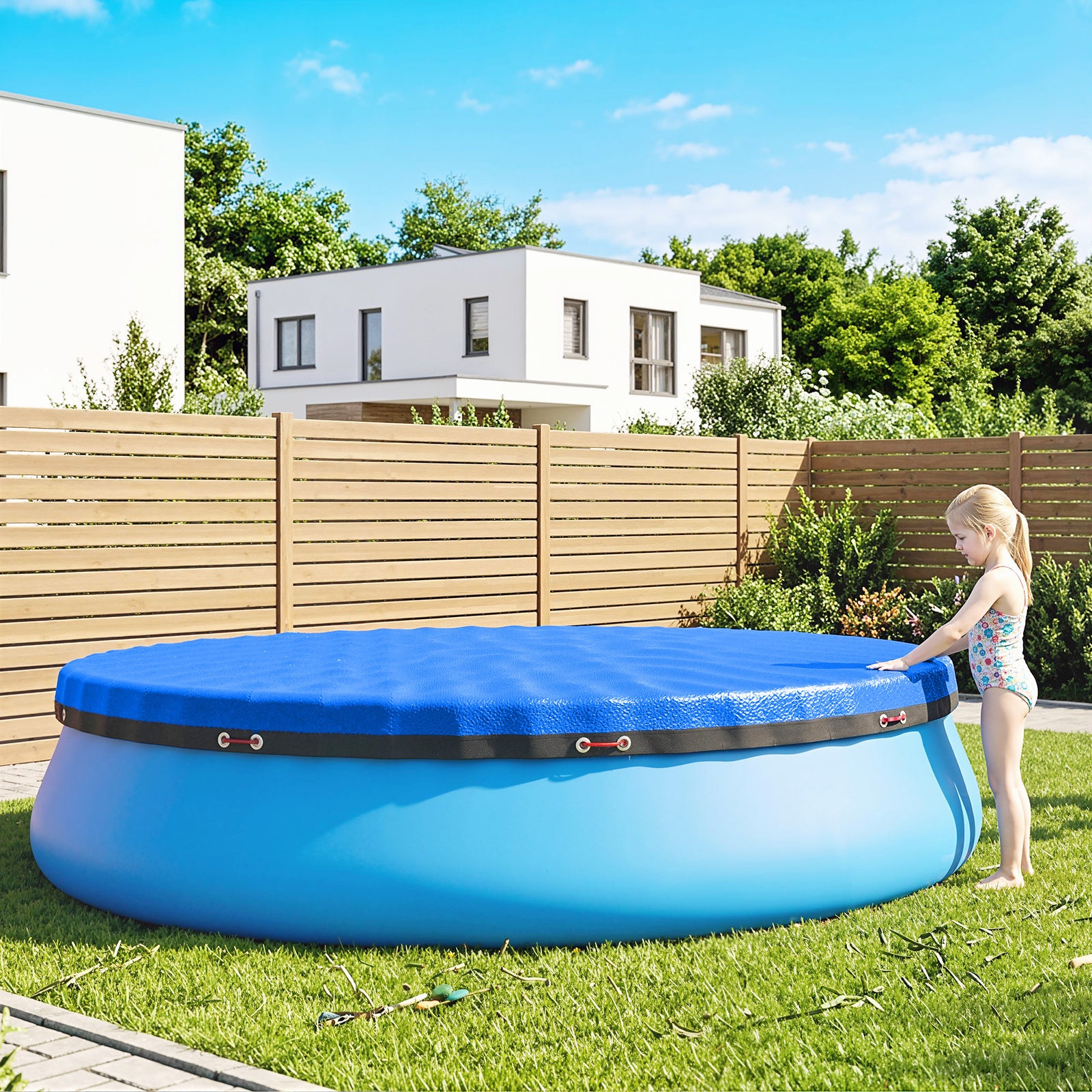 10 Ft Round Swimming Pool Cover With Secure Rope, Tightener