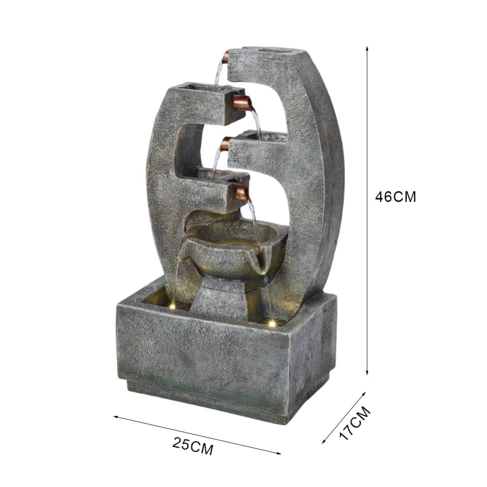 Solar Garden Water Fountain With Led Lights Tiered Modern Outdoor Feature