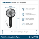 Handheld Mini Fan - 3 Speed Settings Rechargeable Type-c Usb | Black