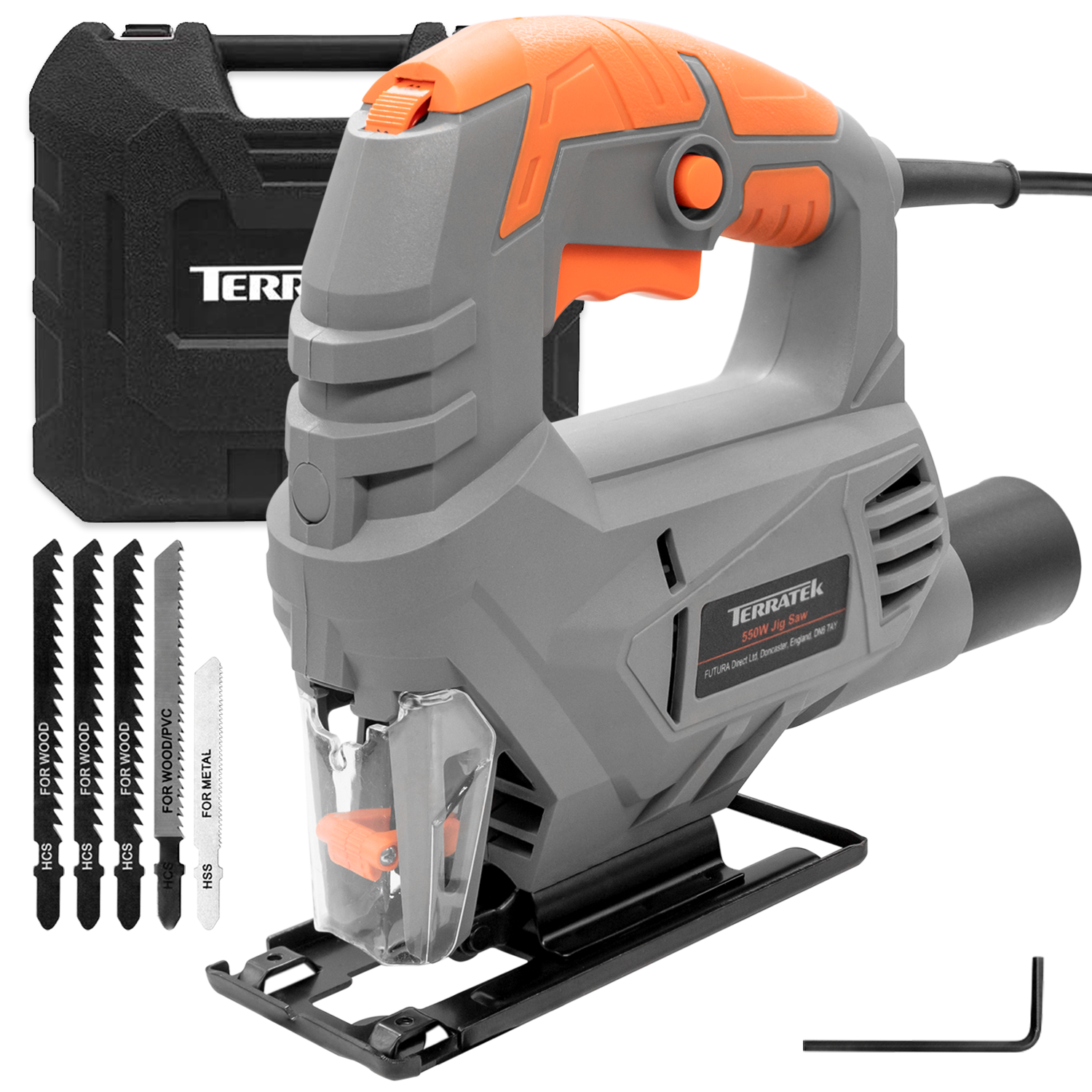 Jigsaw 550w Electric 3000rpm 5 Speed Carry Case & Vacuum Adaptor Corded Jig Saw