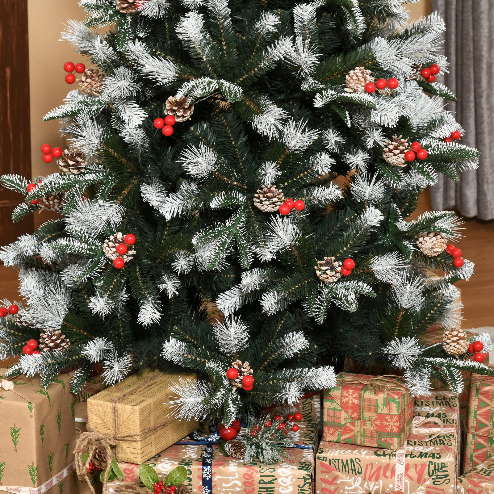 6ft Artificial Snow Dipped Christmas Tree Xmas Holiday Pencil Tree Green | 6ft | Multi Colour