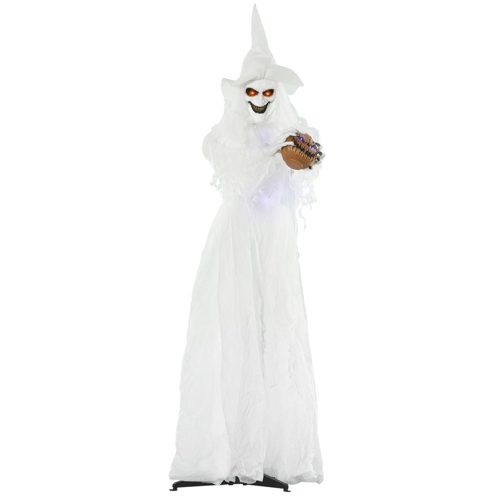 74" Witch Halloween Decoration With Light Up Eyes And Body, White