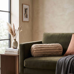 Ribbed Bolster Cushion, 40 X 15cm | 40cm x 15cm | Beige
