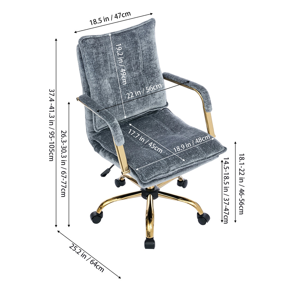 Modern Chenille Upholstered Office Chair With Armrests, Gas Lift Height Adjustment