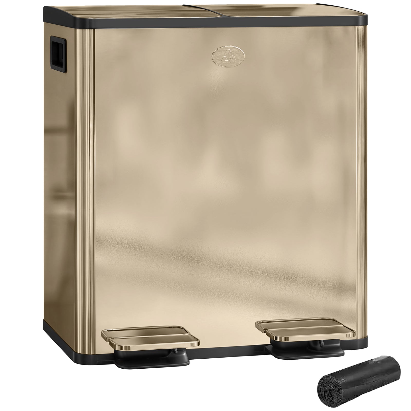 2 X 20l Dual Rubbish Bin Pedal Bin For Recycling And Waste | Gold