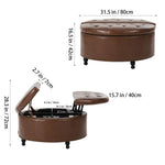 Round Pu Leather Upholstered Storage Ottoman With Lift-top & Flip Design | Brown