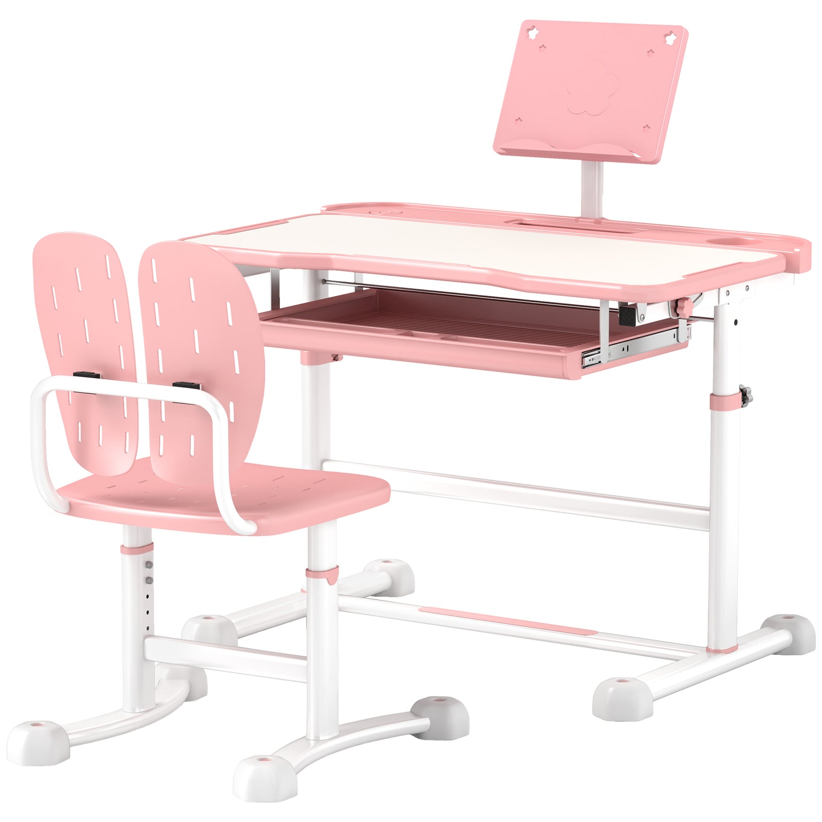 Height Adjustable Kids Desk And Chair Set W/ Tilted Desktop | Pink