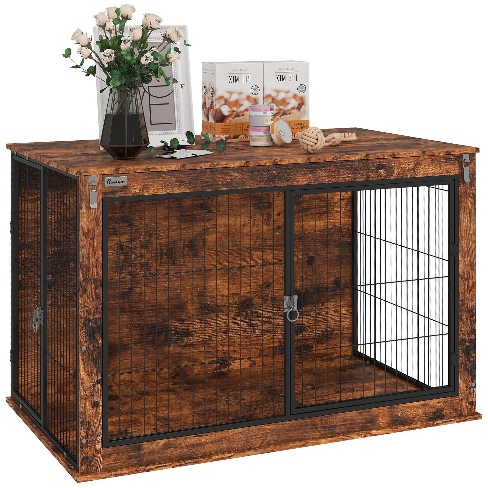 Dog Crate Furniture With Flip-up Top, 2 Doors, For Dogs | Medium | Brown