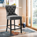 Luxury Velvet Bar Stool With Studded Backrest – Padded Seat, Solid Wood Legs & Footrest
