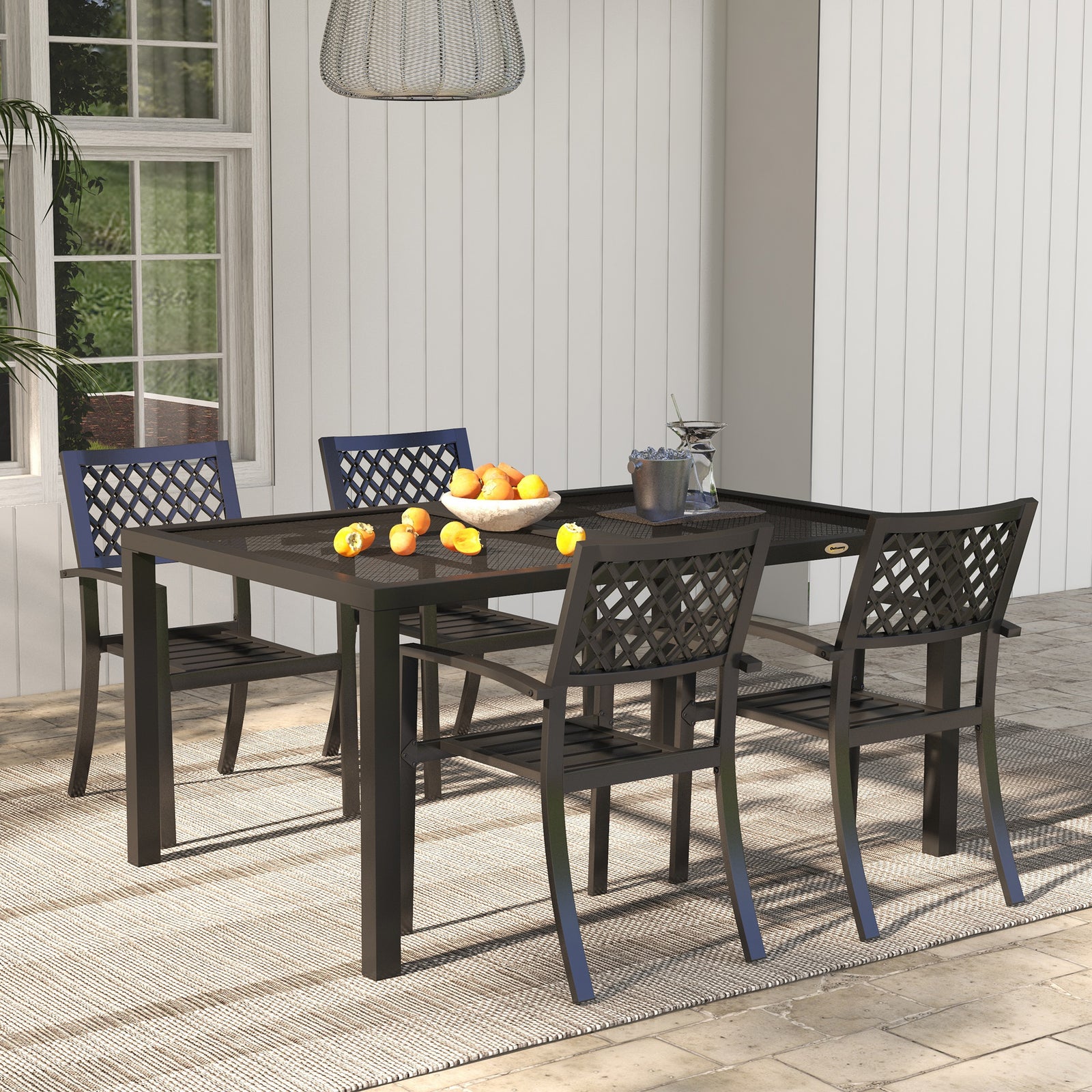 43" Rectangle Outdoor Dining Table For 4, Metal Top