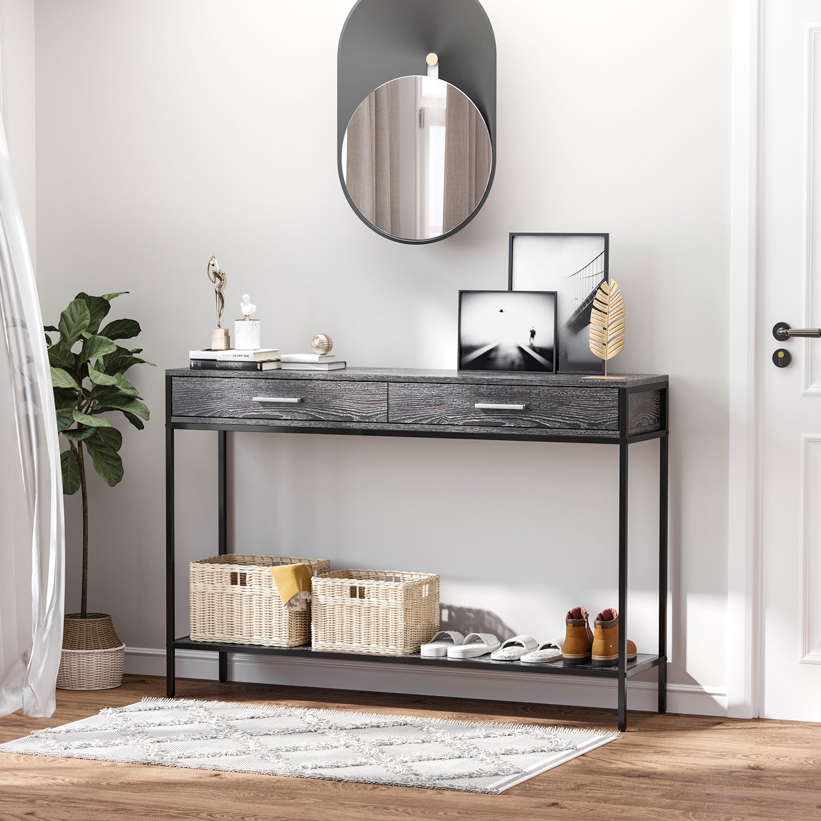 Console Table Worktop Bottom Shelf 2 Drawer Industrial