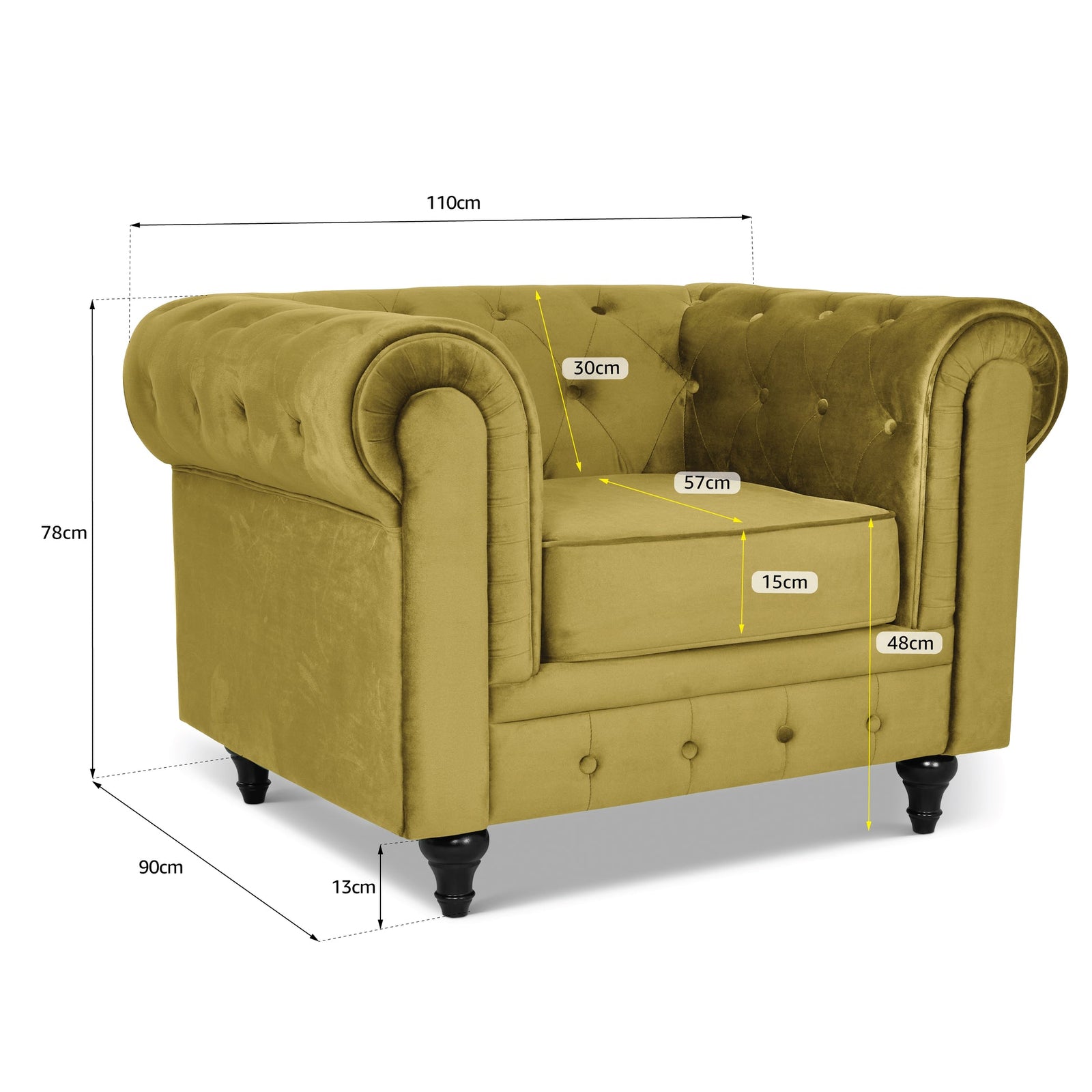 Button Tufted Velvet Living Room Armchair | Gold