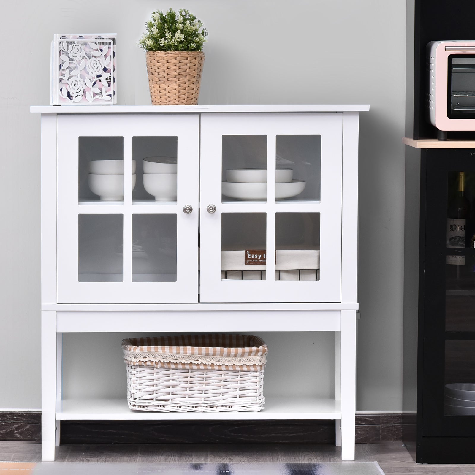 HOMCOM Modern Kitchen Sideboard Storage Cabinetadjustable Shelf