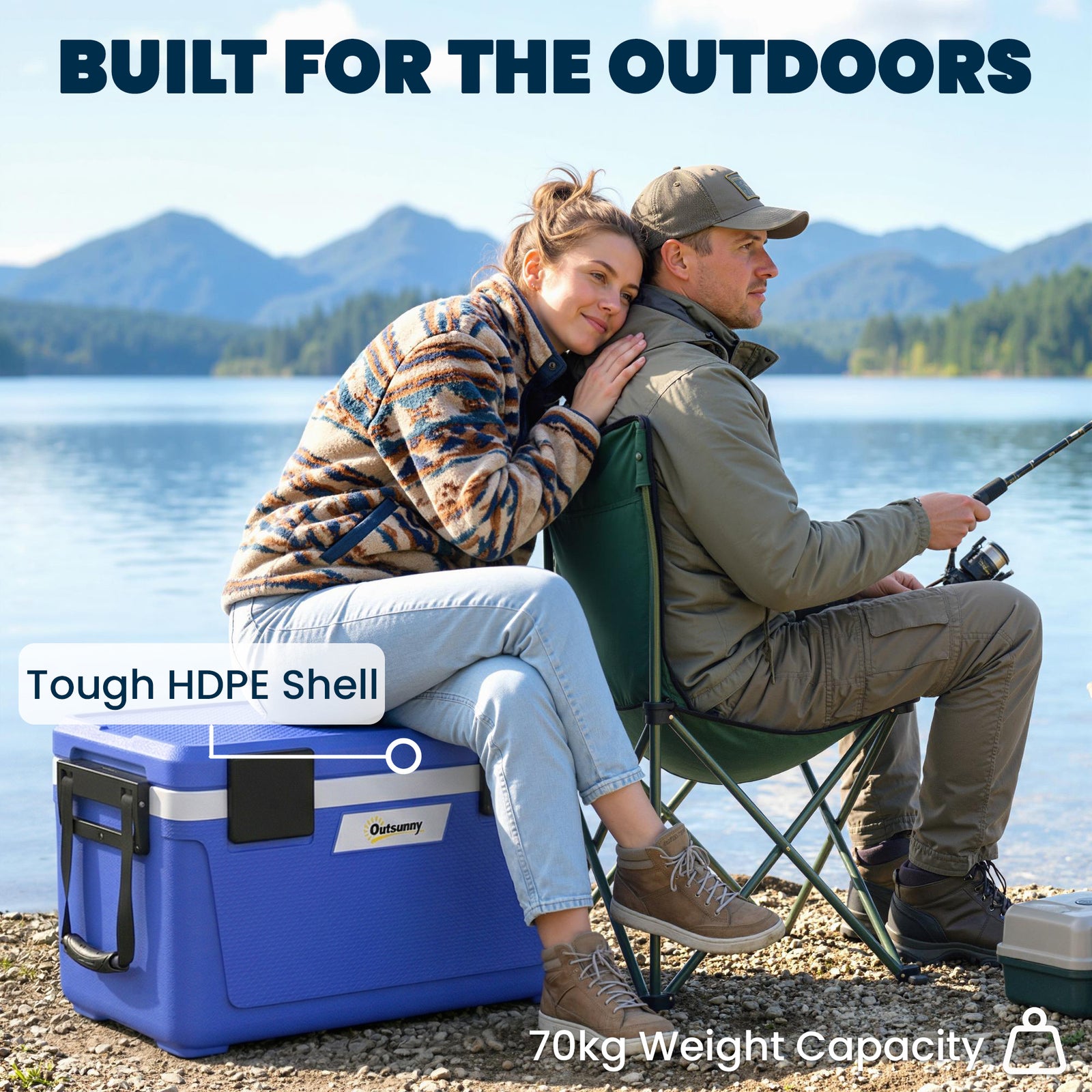 42.6l Insulated Cool Box, Portable Ice Cooler With Handle | Blue