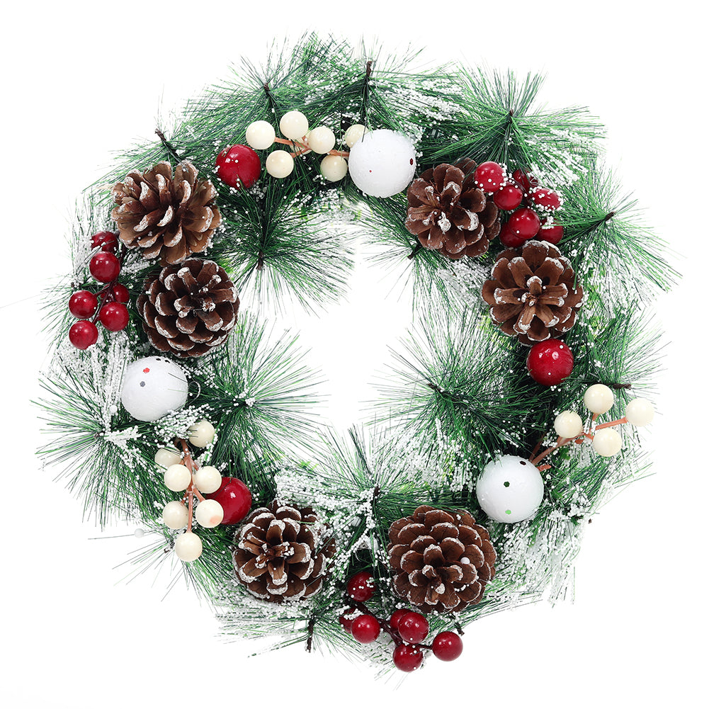 32cm Snow Flocked Christmas Artificial Wreath With Classical Xmas Ornaments