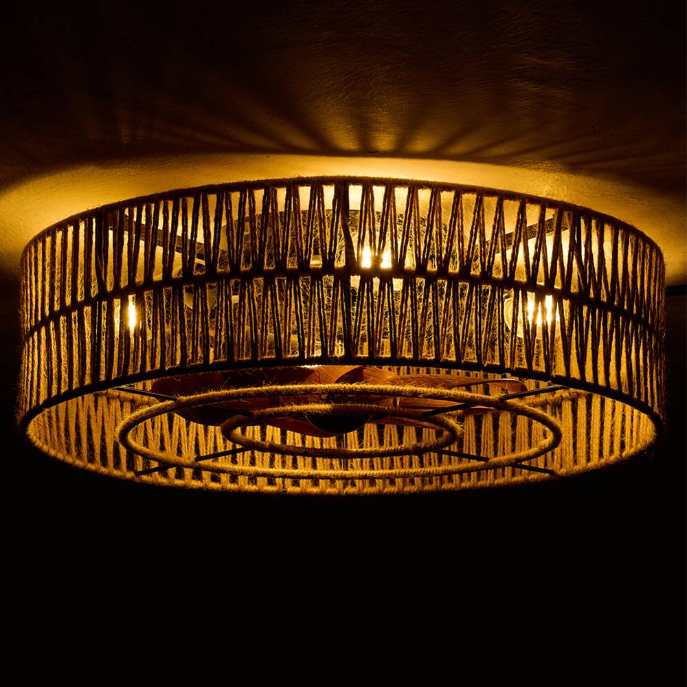 Breeins 50cm Dia Rattan Ceiling Fan Light With Remote Control