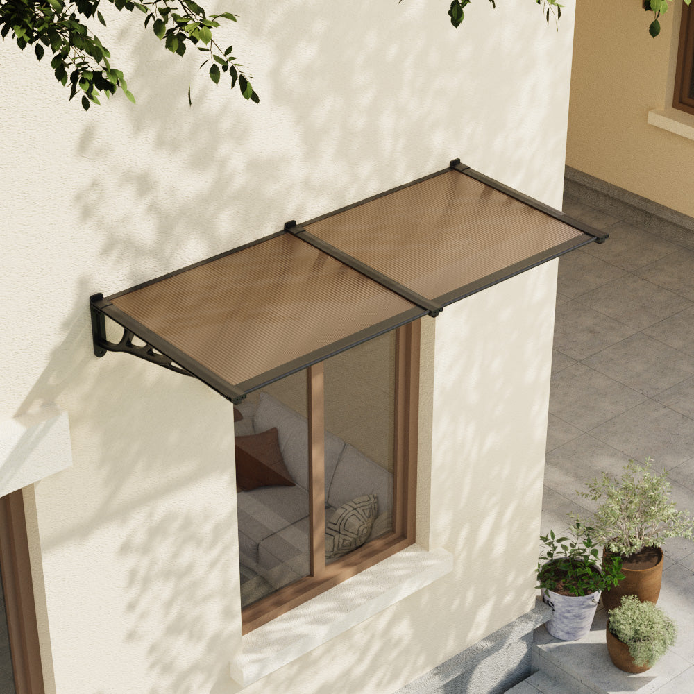 1.2-2.7m Flat Angle Outdoor Door Window Awning Canopy - Transparent Brown Sun & Rain Protection | Large | Brown