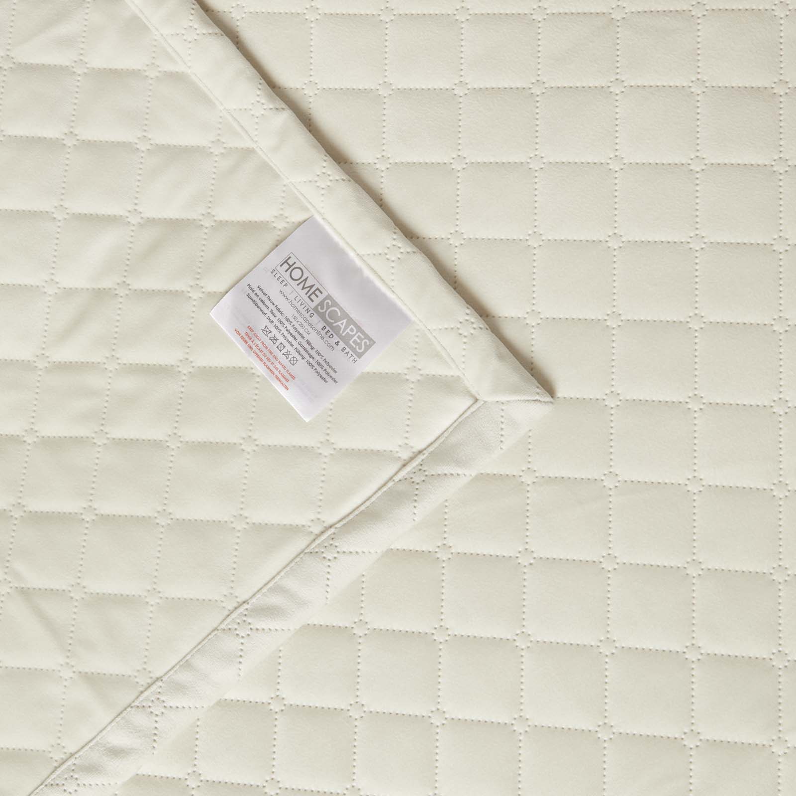 Diamond Quilted Velvet Bed Throw | 150cm x 200cm | Cream
