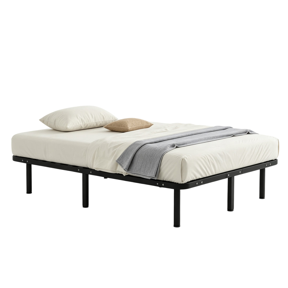 HOMCOM 3ft Single Bed Frame, Metal Platform Bed Frame With 2 X 14 Wood Slats