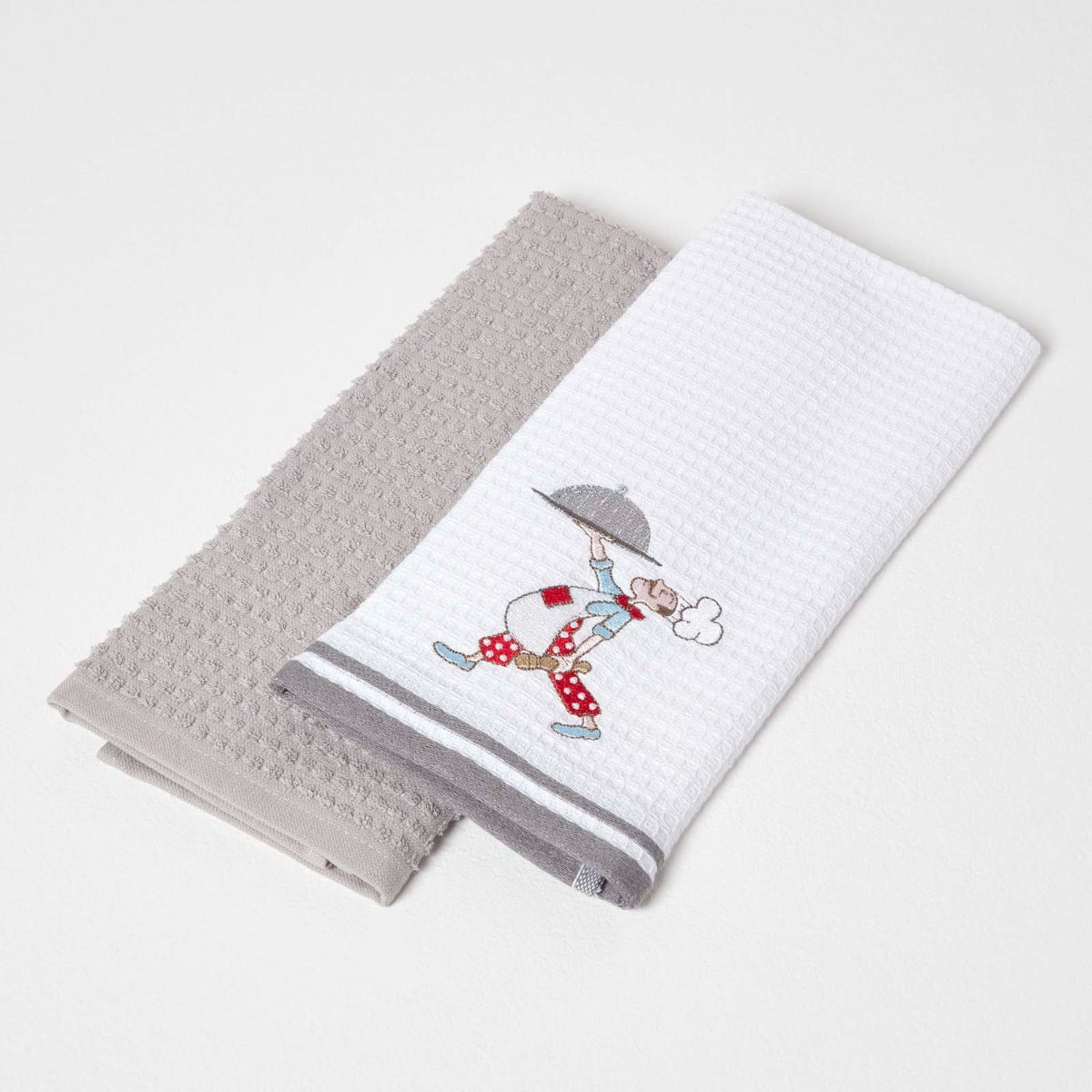 HOMESCAPES "cook" Waffle Cotton Tea Towels, Set Of 2