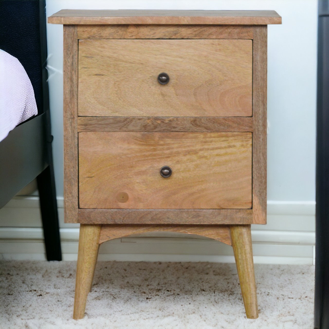 Solid Wood Nordic Style Bedside With 2 Drawers